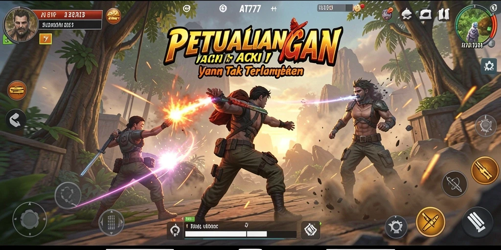 Screenshot AT777 menunjukkan momen aksi seru dalam pertempuran.