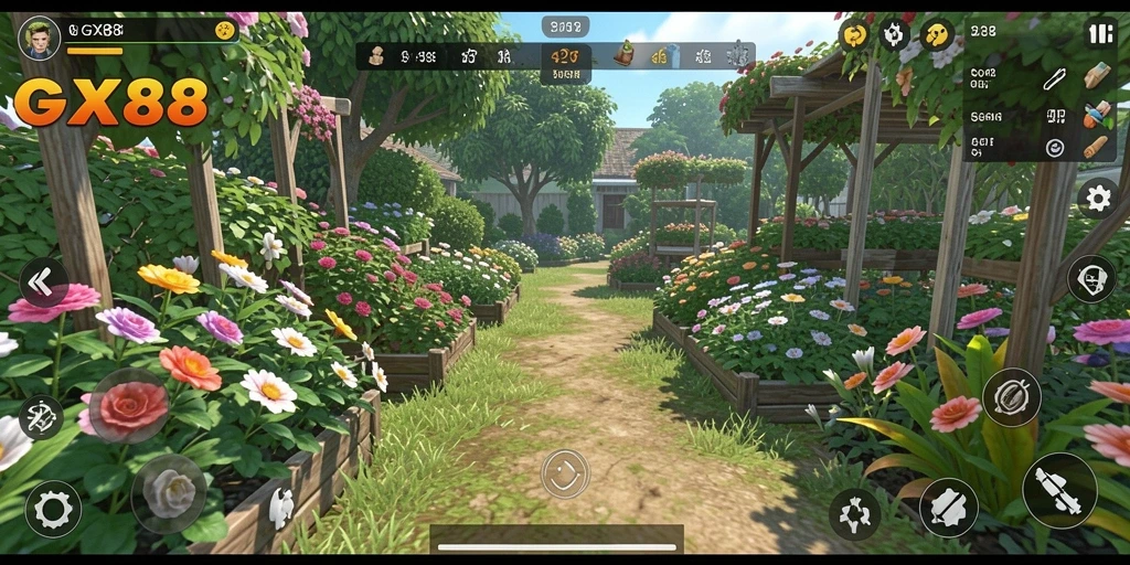 Screenshot gameplay GX88 menampilkan suasana pertanian yang realistis dan menarik.
