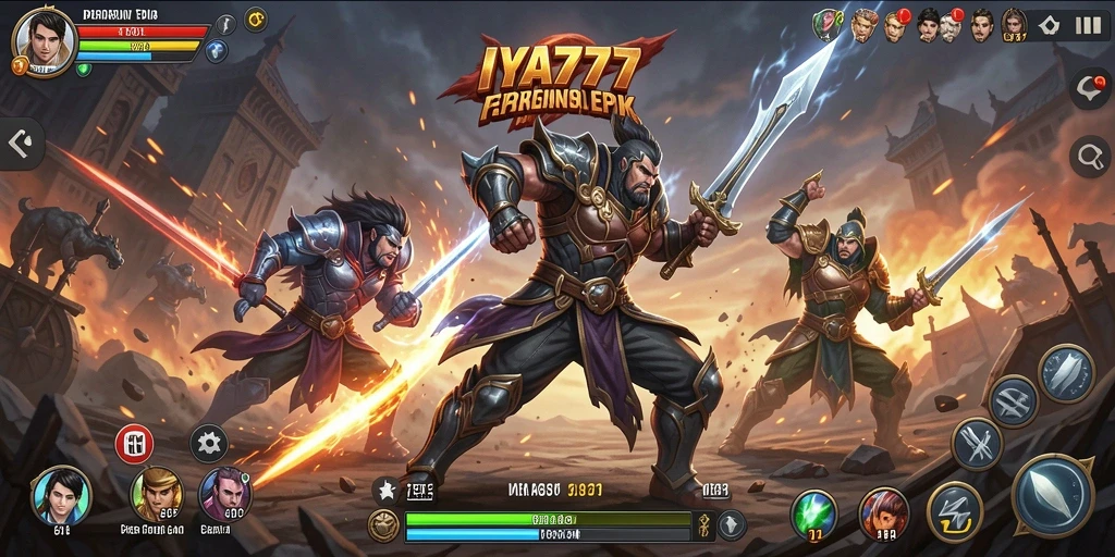 Screenshot utama IYA777 menampilkan aksi pertarungan seru dalam arena yang memukau.