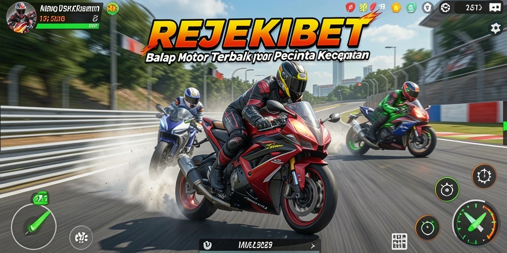 Tampilan menegangkan dari layar balapan di REJEKIBET dengan motor cepat.