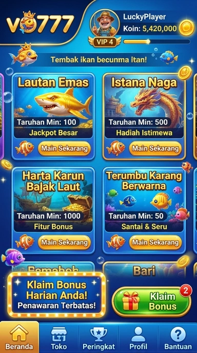 Tampilan utama aplikasi vo777 yang intuitif dan menarik.
